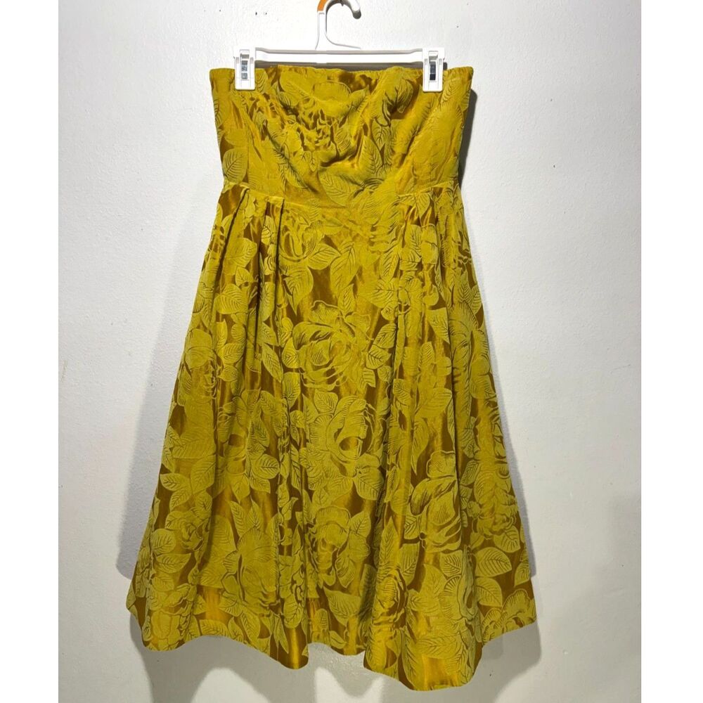 Maeve Anthropologie Jonquil midi dress strapless mustard yellow velvet women 8